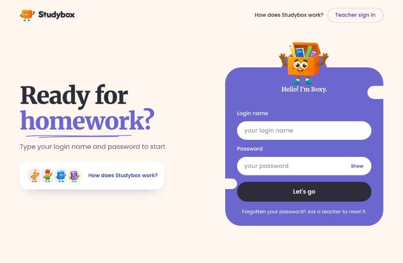 The sign-in screen with Boxy