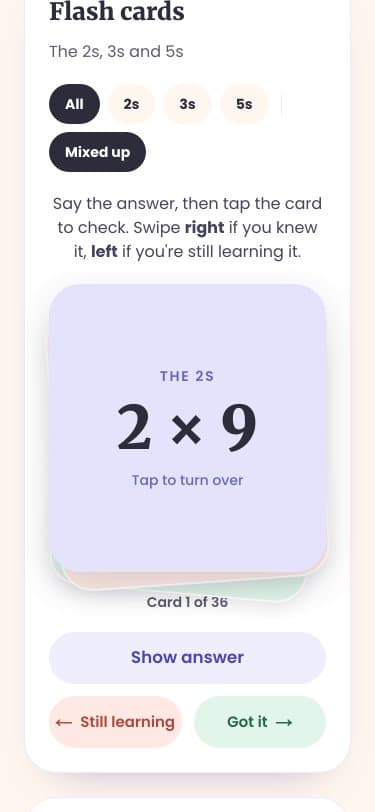 Flash cards on a phone