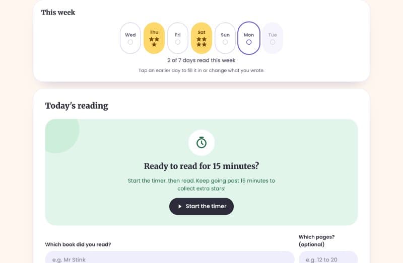 The week strip and the reading timer