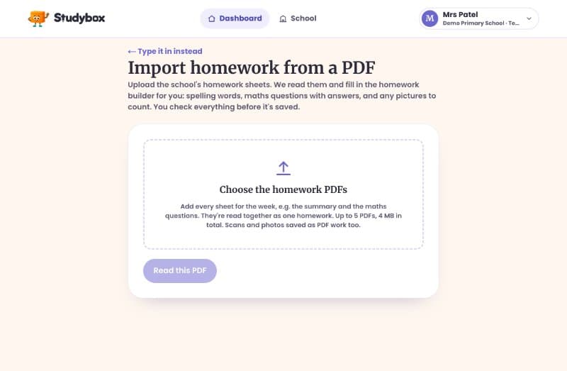 Importing the week's homework sheets as PDFs